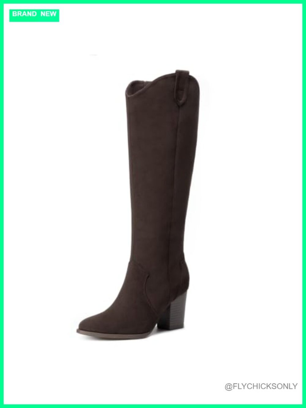 Faux Suede Knee High Boots Pointed Toe Block Heel Side Zip Women's